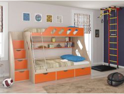 Кровать двухъярусная Дельта-20.01 с лестницей оранжевая