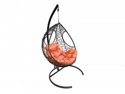 Подвесное кресло Кокон Долька ротанг каркас чёрный-подушка оранжевая