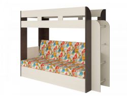 Двухъярусная кровать с диваном Карамель 75 Анкор светлый/бодега темный-арт