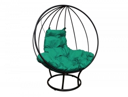 Кресло Кокон Круглый на подставке каркас чёрный-подушка зелёная