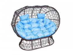 Подвесной диван Кокон Лежебока на подставке каркас коричневый-подушка голубая