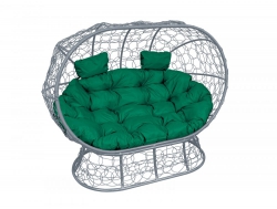 Подвесной диван Кокон Лежебока на подставке каркас серый-подушка зелёная