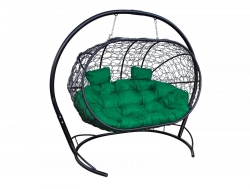 Подвесной диван Кокон Лежебока каркас чёрный-подушка зелёная