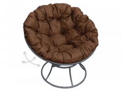 Кресло Папасан пружинка без ротанга каркас серый-подушка коричневая