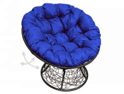 Кресло Папасан пружинка с ротангом каркас чёрный-подушка синяя