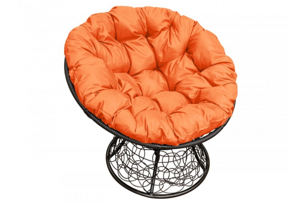 Кресло Папасан с ротангом каркас чёрный-подушка оранжевая