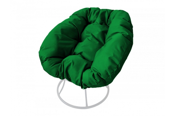 Кресло Пончик без ротанга каркас белый-подушка зелёная