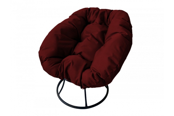 Кресло Пончик без ротанга каркас чёрный-подушка бордовая