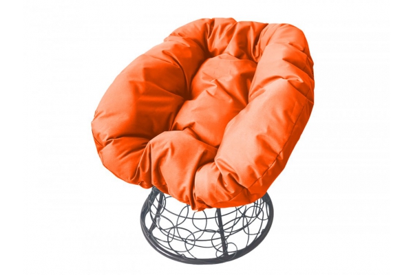 Кресло Пончик с ротангом каркас серый-подушка оранжевая