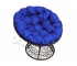 Кресло Папасан пружинка с ротангом каркас чёрный-подушка синяя