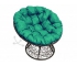 Кресло Папасан пружинка с ротангом каркас чёрный-подушка зелёная