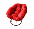 Кресло Пончик без ротанга каркас коричневый-подушка красная