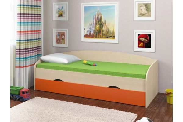 Кровать Соня 2 дуб молочный-оранжевый
