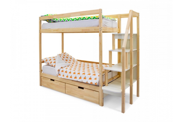 Двухъярусная кровать Svogen с ящиками без покрытия