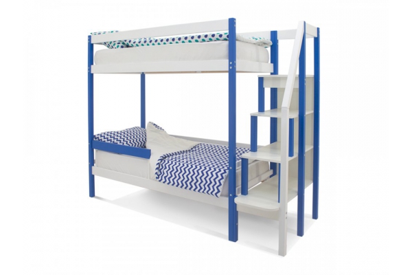 Двухъярусная кровать Svogen с бортиком синий-белый