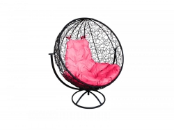 Кресло Кокон Круглый вращающийся ротанг каркас чёрный-подушка розовая