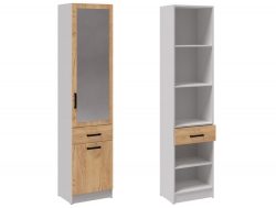 Пенал с зеркалом Кевин белый/дуб крафт золотой