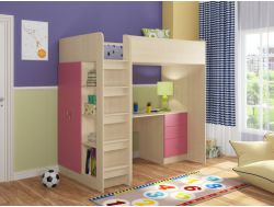 Кровать Теремок 3 Дуб молочный-Розовый